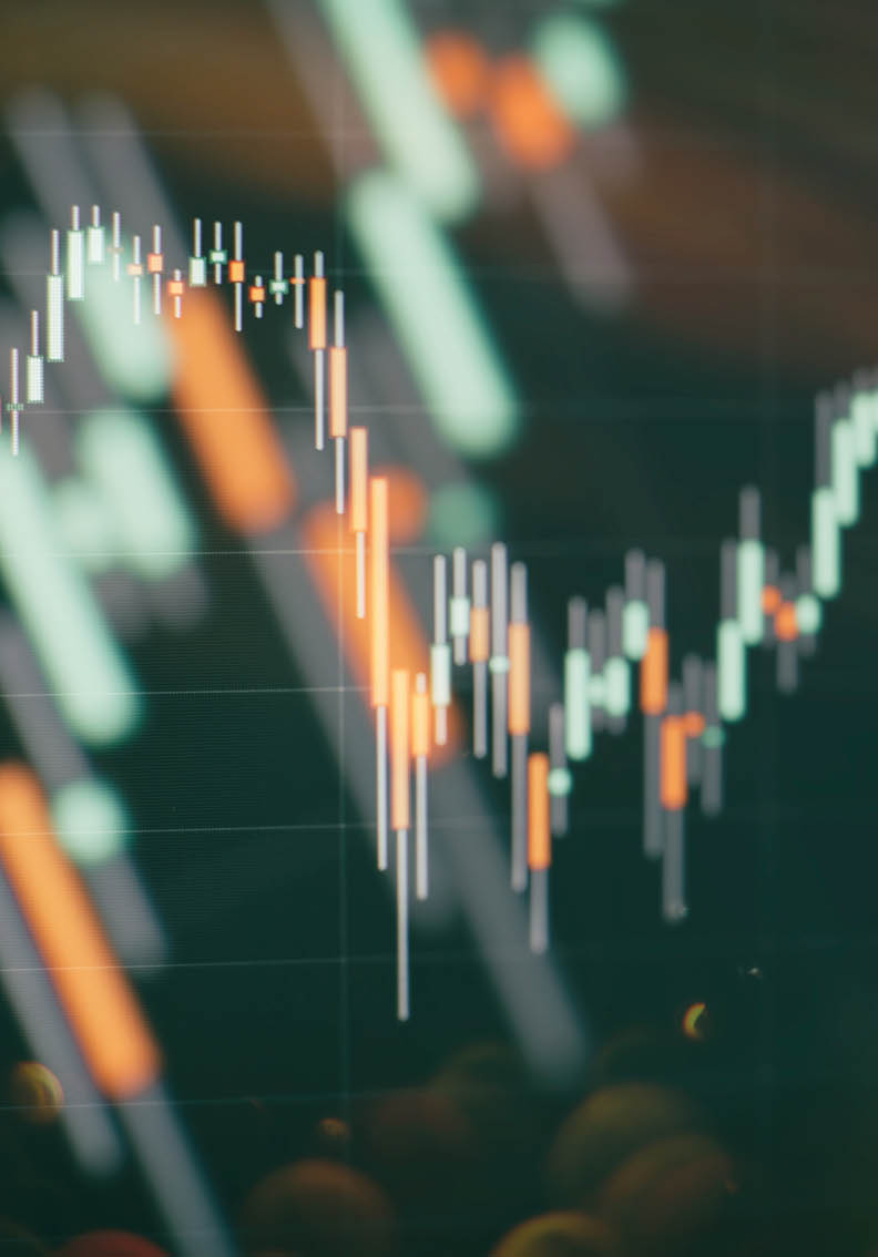 A graph of a stock market is shown with a line going up. AI generated content