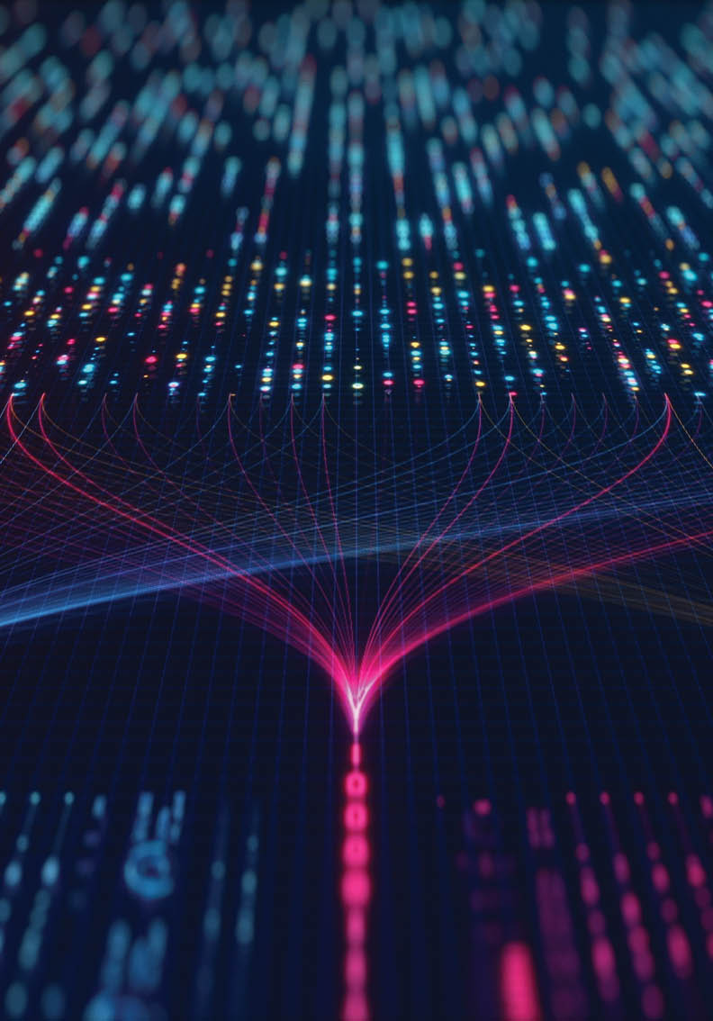 A colorful computer screen with a blue background and a yellow line. AI generated content