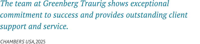 The team at Greenberg Traurig shows exceptional commitment to success and provides outstanding client support and ser...
