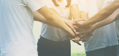 Team teamwork business join hand together concept, Power of male and female volunteer charity work, Stack of people hand