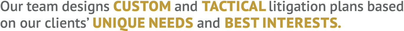 Our team designs custom and Tactical litigation plans based on our clients’ unique needs and best interests. 