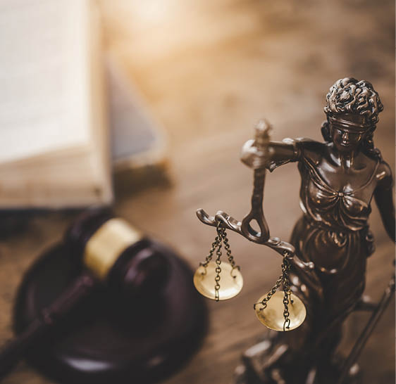 Law theme, mallet of the judge, law enforcement officers, evidence-based cases and documents taken into account