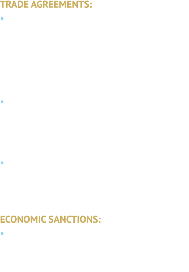 TRADE AGREEMENTS: • The U.S. and China have reached an economic and trade relations deal, under which the U.S. reduce...