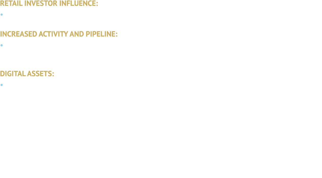 RETAIL INVESTOR INFLUENCE: • Growing influence of retail investors driven by social media and online trading platform...